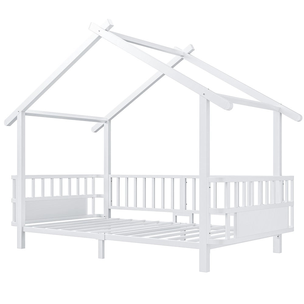 Letto per bambini a forma di casa ¨C Minimal ¨C metallo bianco 90x200cm con griglia di sicurezza