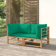 Divani Angolari da Giardino con Cuscini Verdi 2pz Bambù 3155150