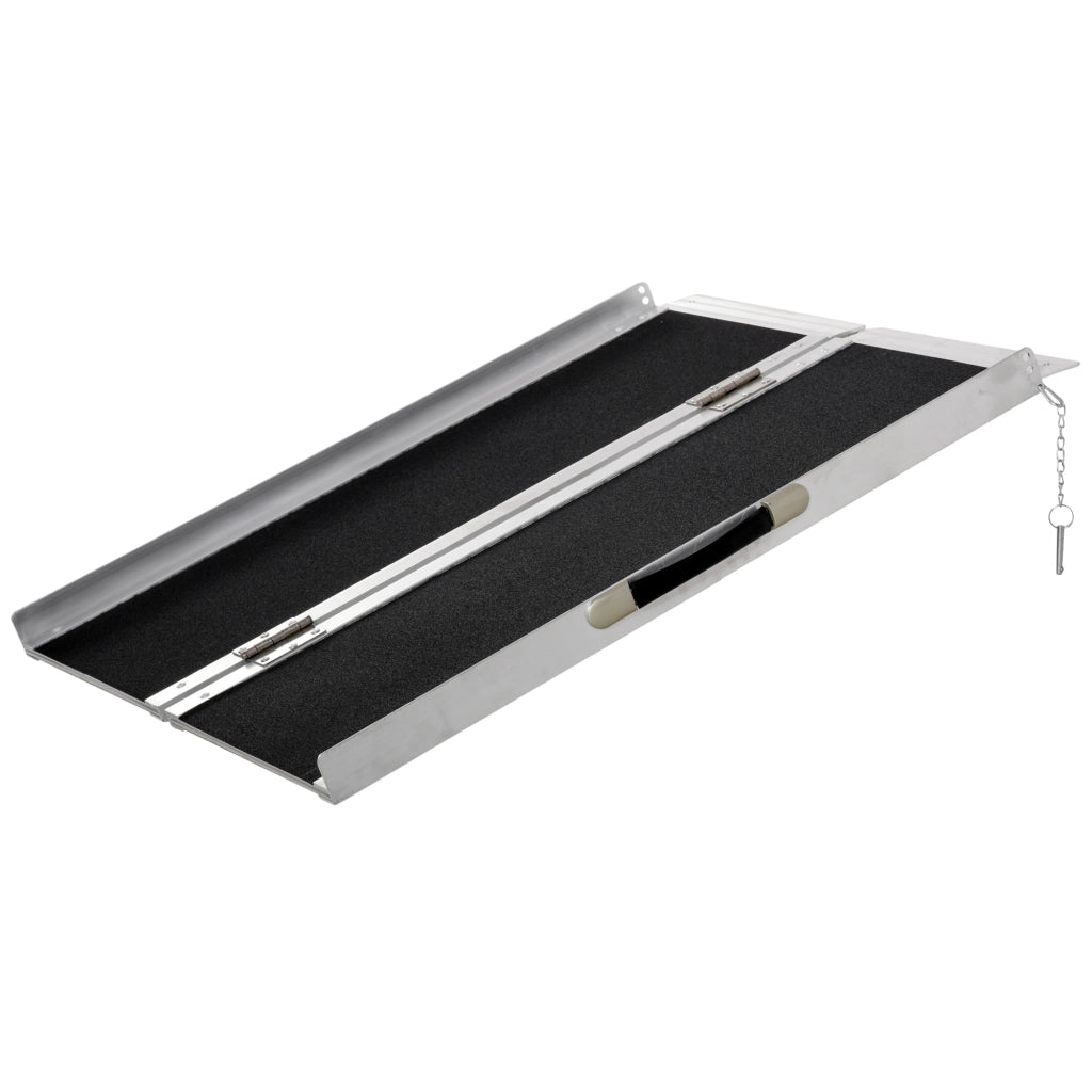 Rampa per Sedia a Rotelle 91x72x5 cm Portatile Pieghevole in Alluminio Capacità 270 kg Argento