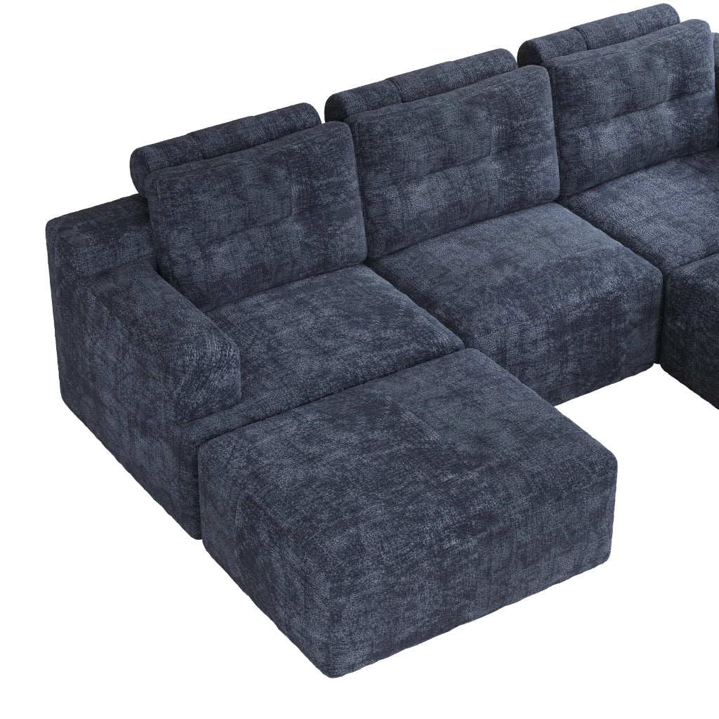 Divano modulare 252x180x82 cm configurabile in ciniglia blu