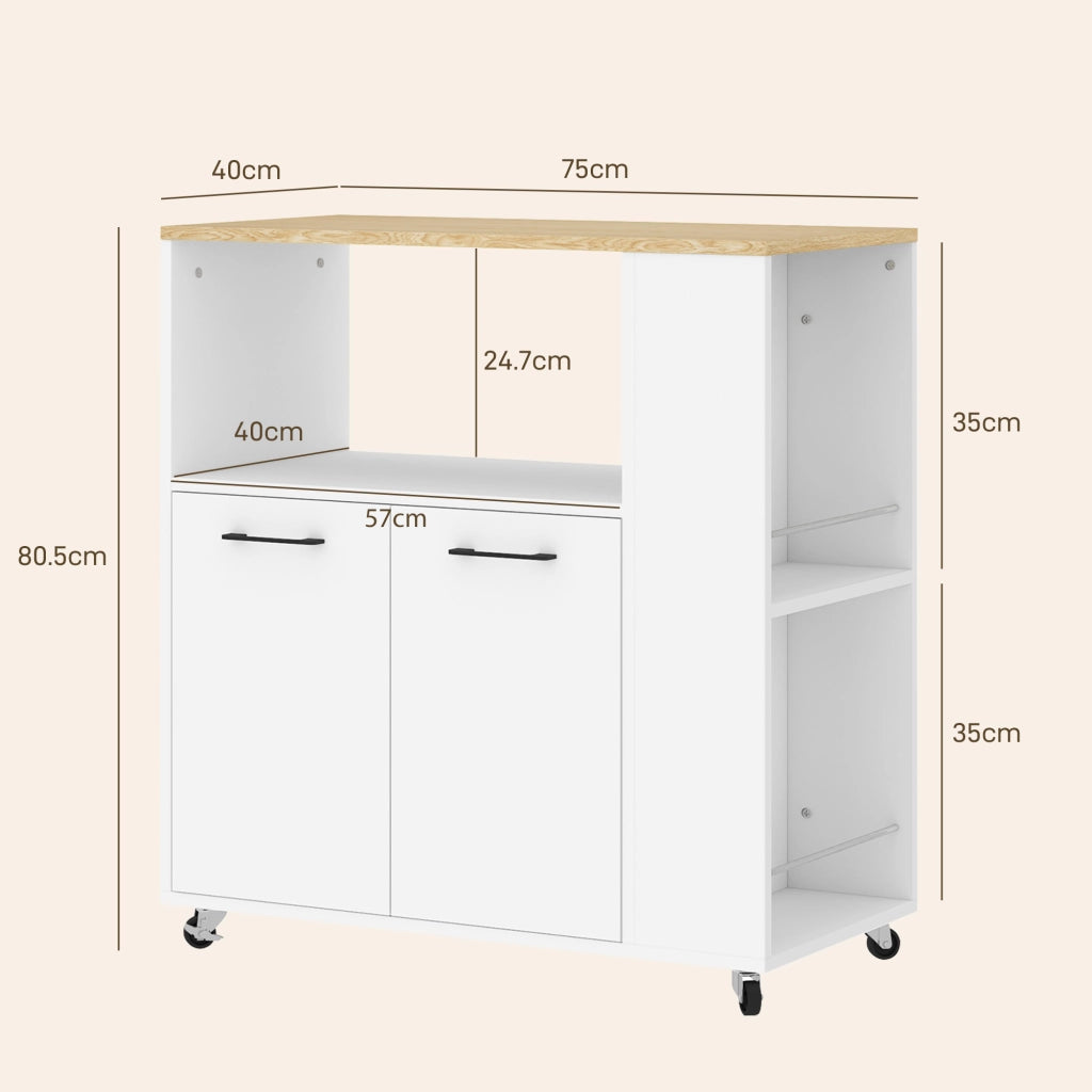 Carrello Cucina in Legno con Armadietto e Ripiano ¨C Minimal ¨C Rovere e Bianco 75x40x80.5