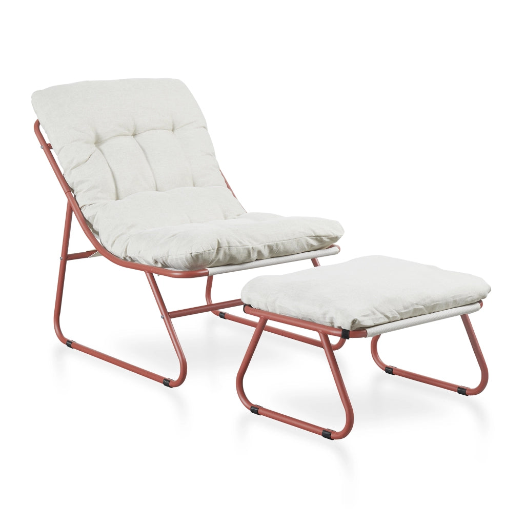 Set Malmö di 2 Mobili da Giardino Poltrona e Poggiapiedi con Cuscino - Terracotta/Beige casa.pro