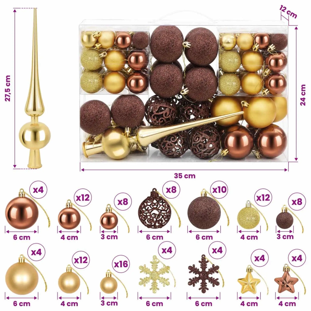 Set di Palline di Natale 111 pz Marrone e oro 6 cm Polistirolo 42050590
