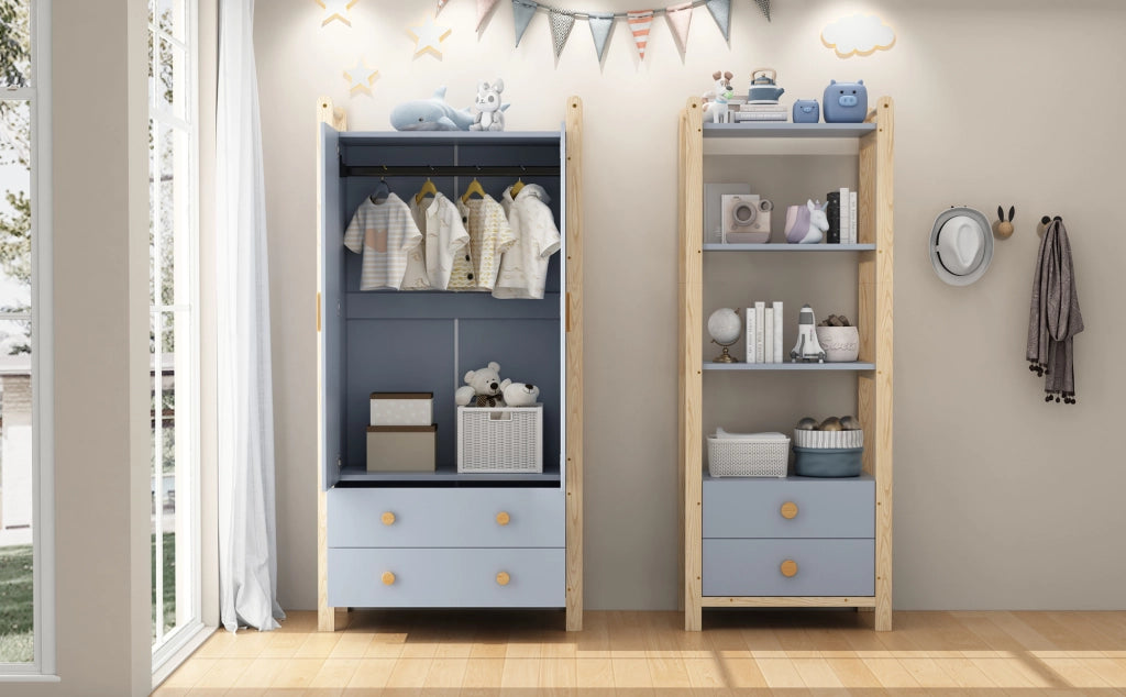 LIBRERIA 4 ripiani 2 cassetti 70x44x180 cm blu e legno