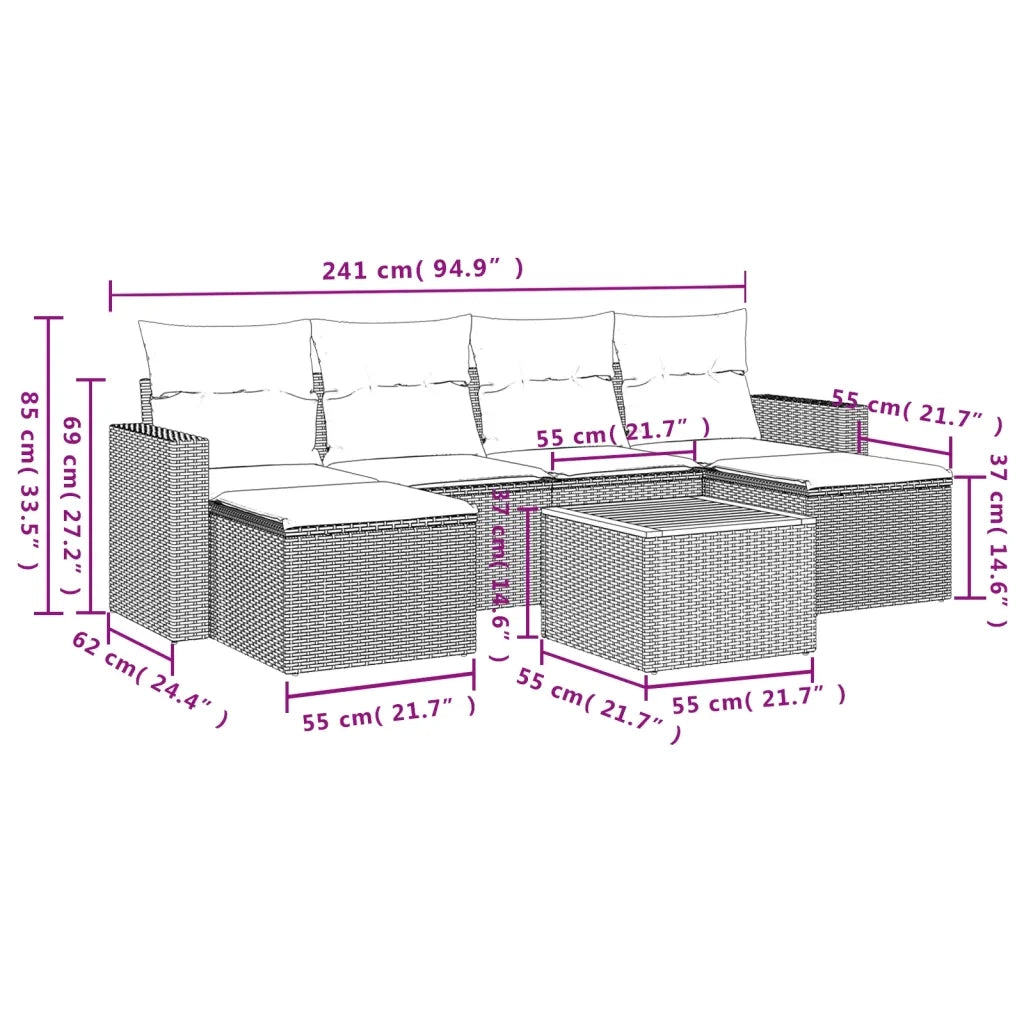Set Divani da Giardino con Cuscini 7pz Nero Polyrattan 3224243