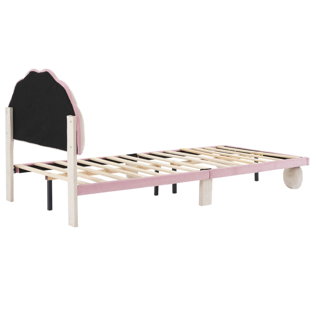 Letto singolo 90 ¡Á 200 cm con testiera imbottita LED multicolore in PU rosa e bianco con rete a doghe