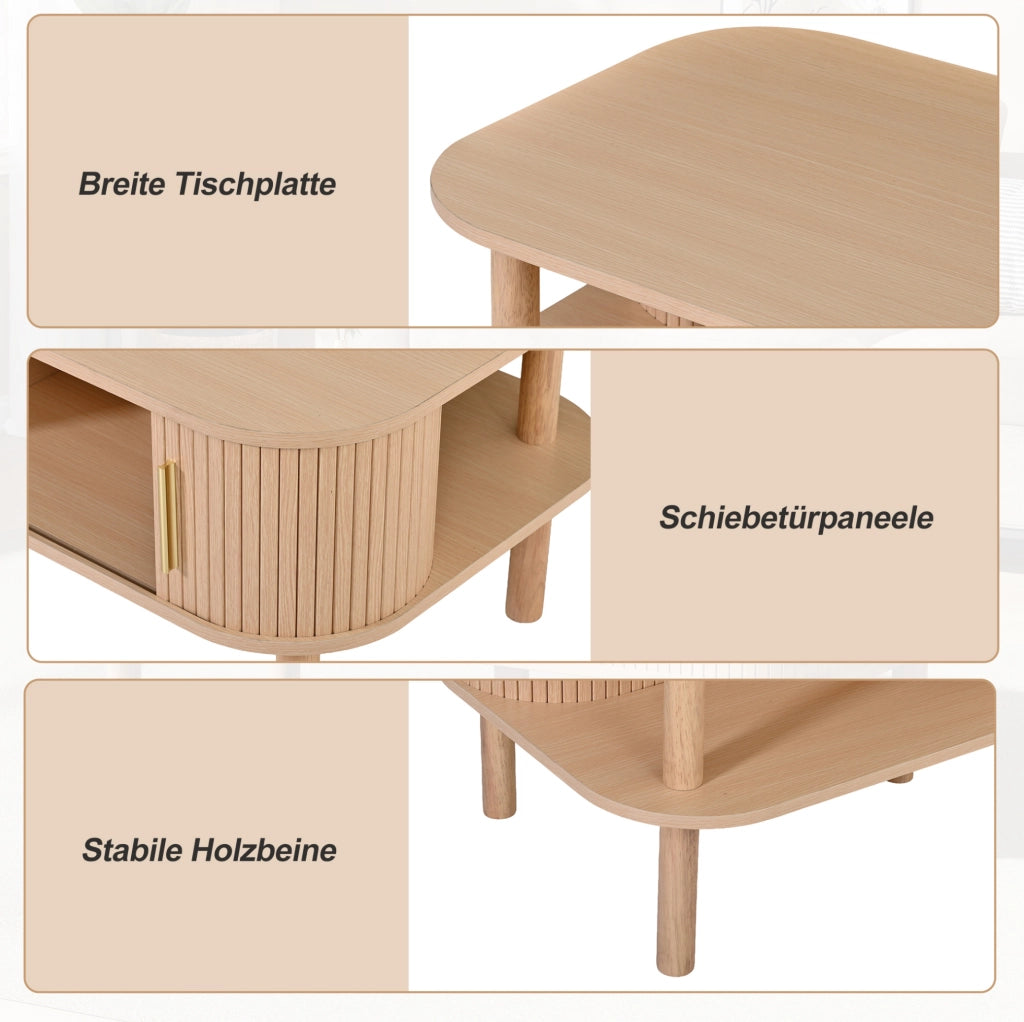 Tavolino da caffè 110x55x45 cm in MDF con anta scorrevole e vani; naturale