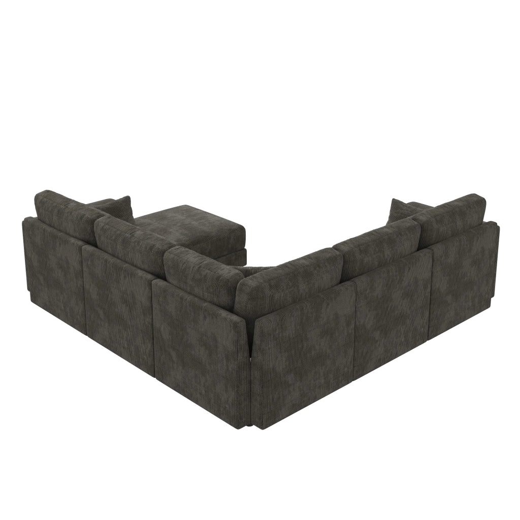 Divano modulare 6 posti a L o U con pouf; USB e tipo C; ciniglia; grigio