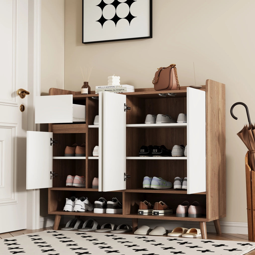 Scarpiera con 4 ante e cassetto ripiano regolabile in pannello truciolare bianco naturale 120 × 35 × 99 cm