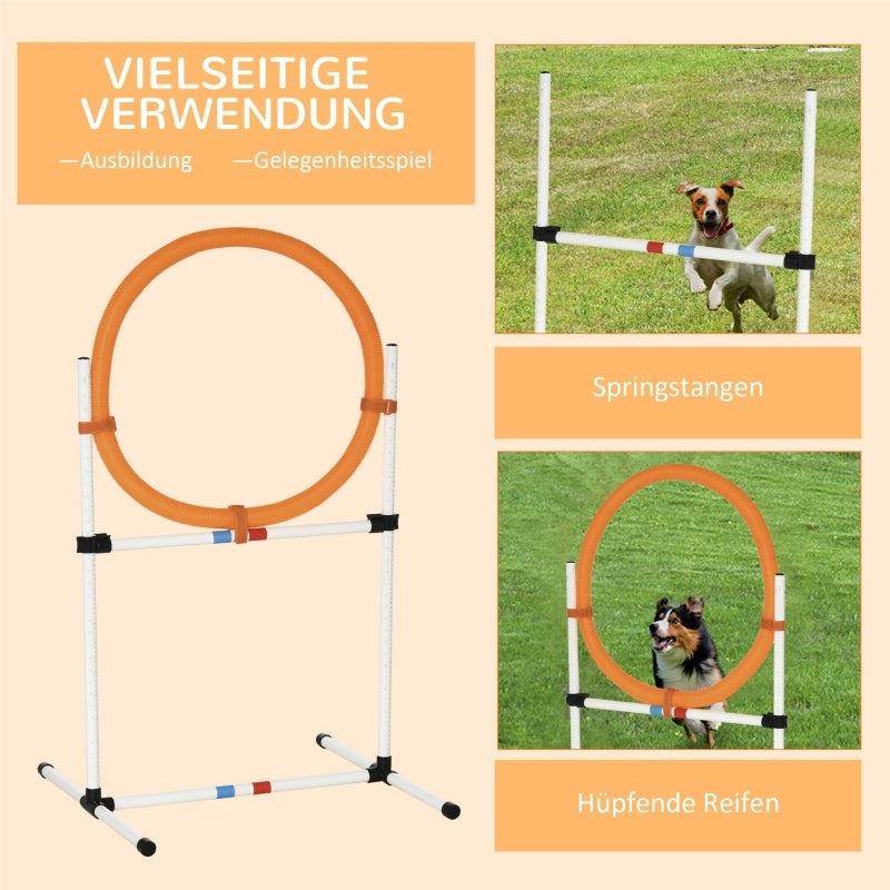 Ostacolo agility per animali 2 in 1 con anello removibile e barra; giallo in plastica; 74.5 × 66 × 91 cm