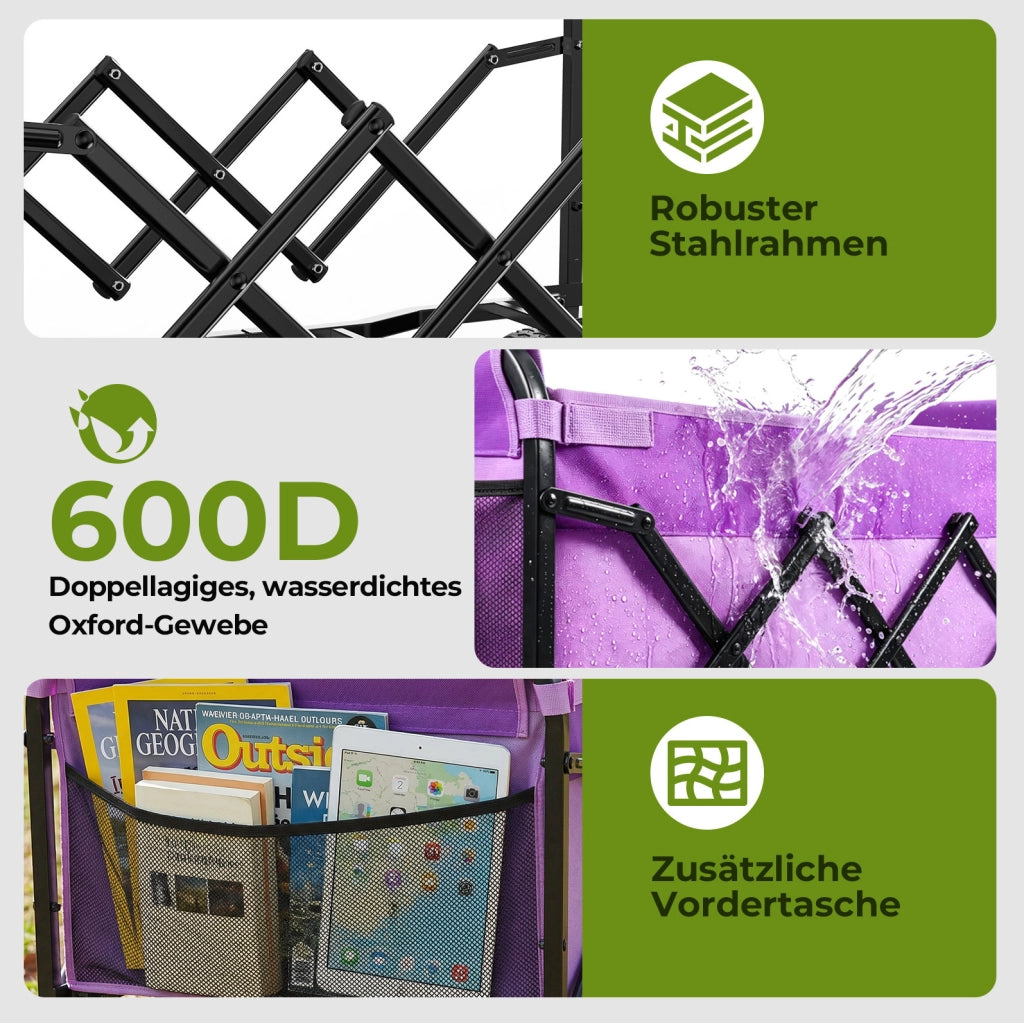 Carrello pieghevole compatto viola con capacità di 100 litri