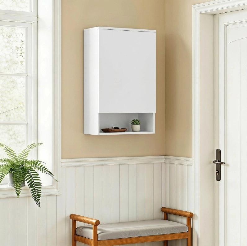 Mobile bagno da parete bianco con 1 anta e ripiani regolabili in MDF