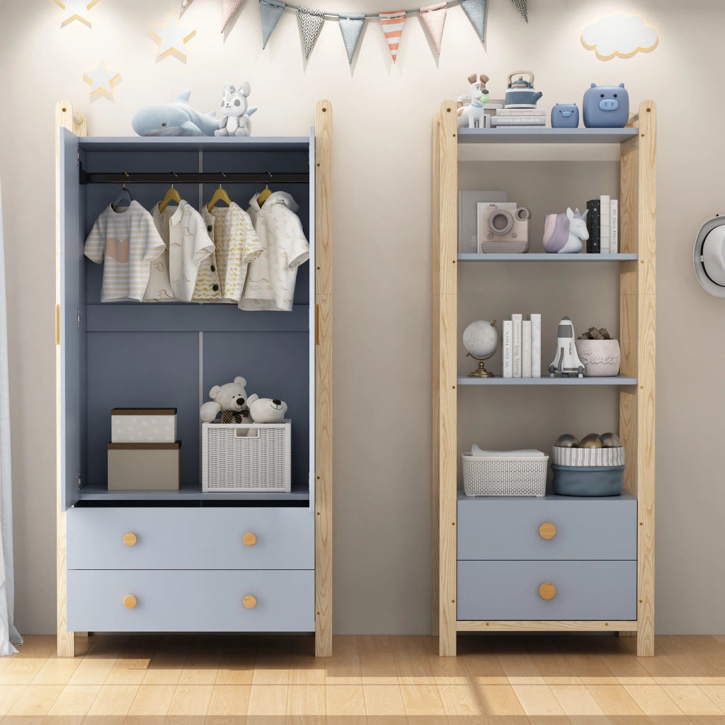 ARMADIO Combinato con Scaffale 90x45x180 cm Blu e Legno