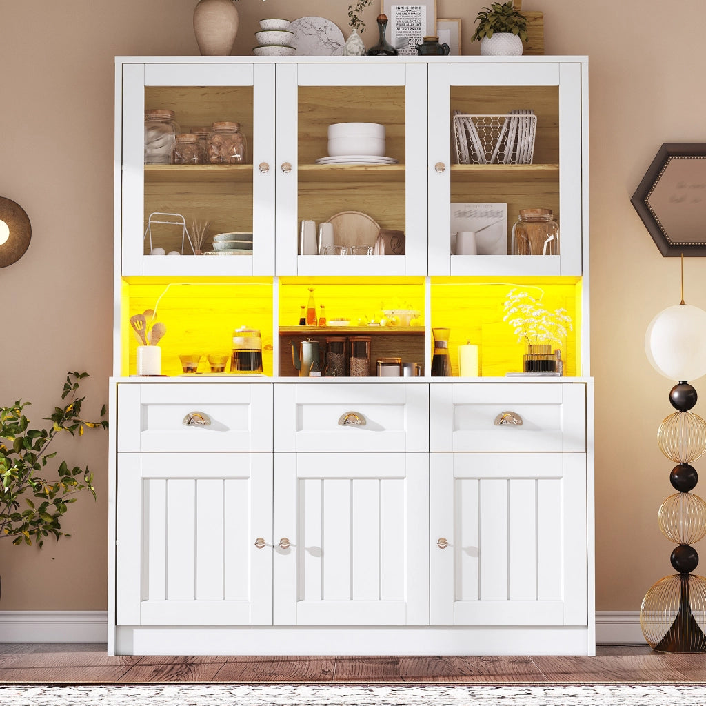 Dispensa alta da cucina in MDF bianco con ante in acrilico cassetti ripiani regolabili LED 140 × 40 × 175 cm