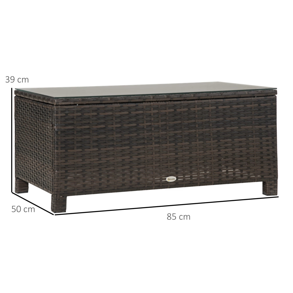 Tavolino da esterno ¨C zephmum ¨C legno di rattan, piano in vetro temperato, marrone, 85x50x39 cm
