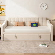 Divano letto 2 in 1 in velluto beige 90x190 cm con porta USB e spazio contenitivo