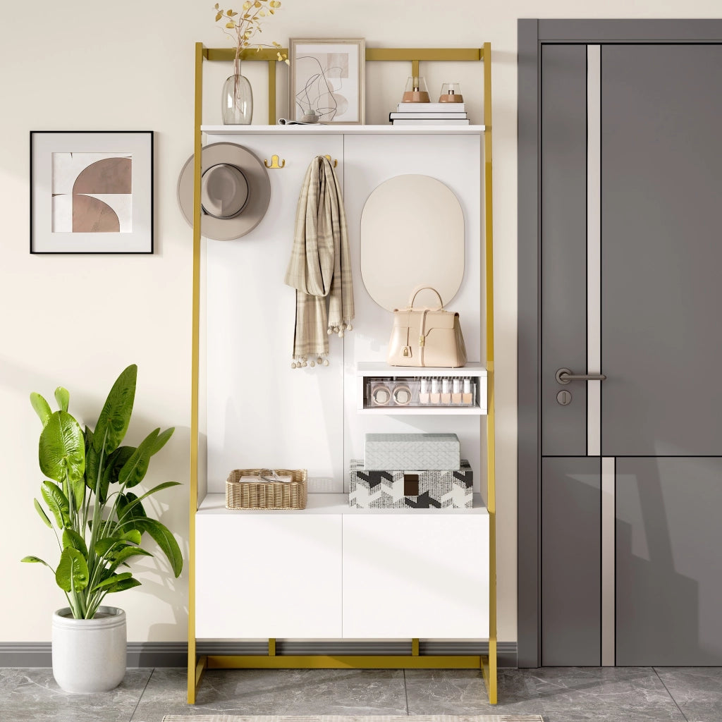 ARMADIO ingresso con specchio e ganci 78 x 38,5 x 180,5 cm MDF bianco
