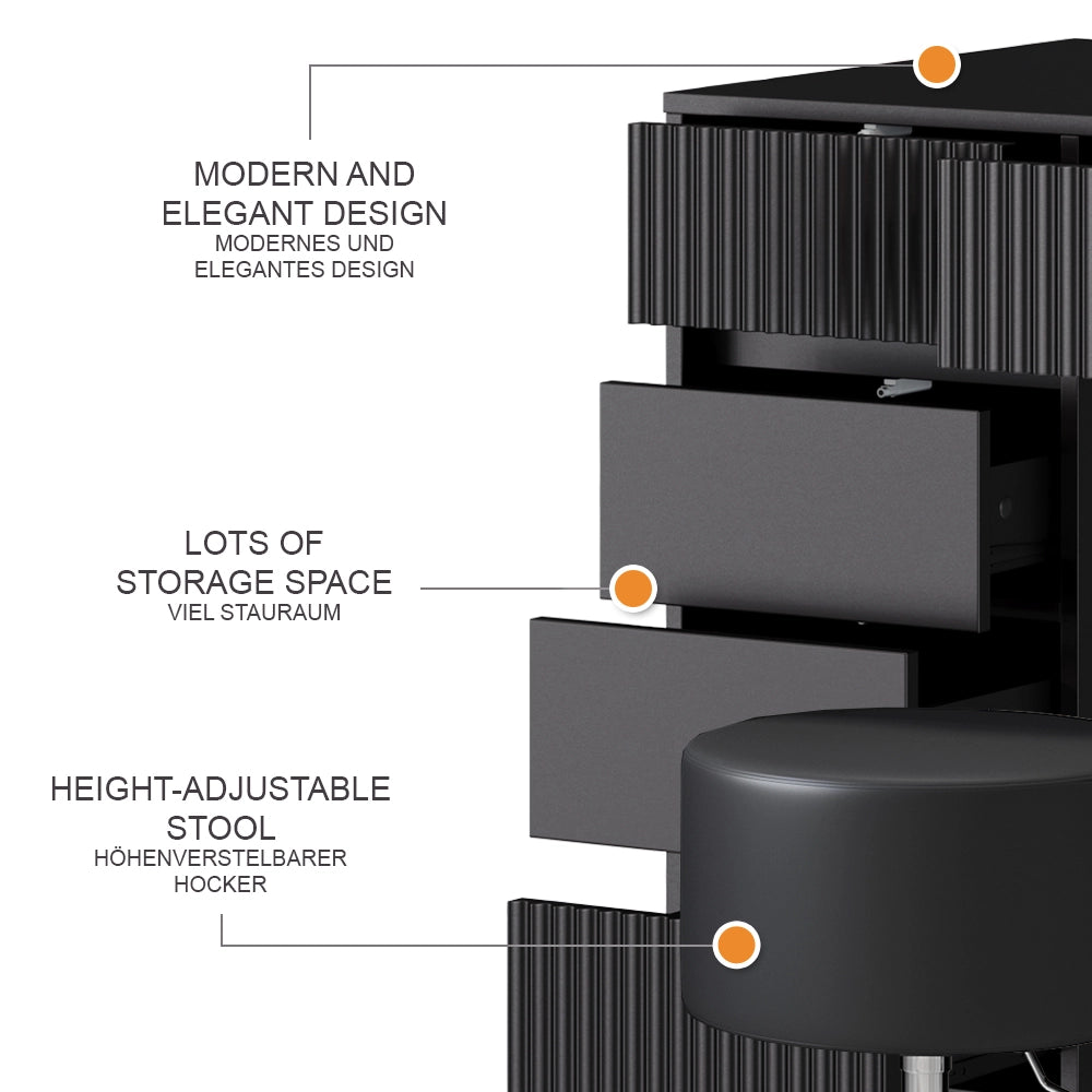 Vicco Tavolino da toeletta Nero 120 cm con sgabello