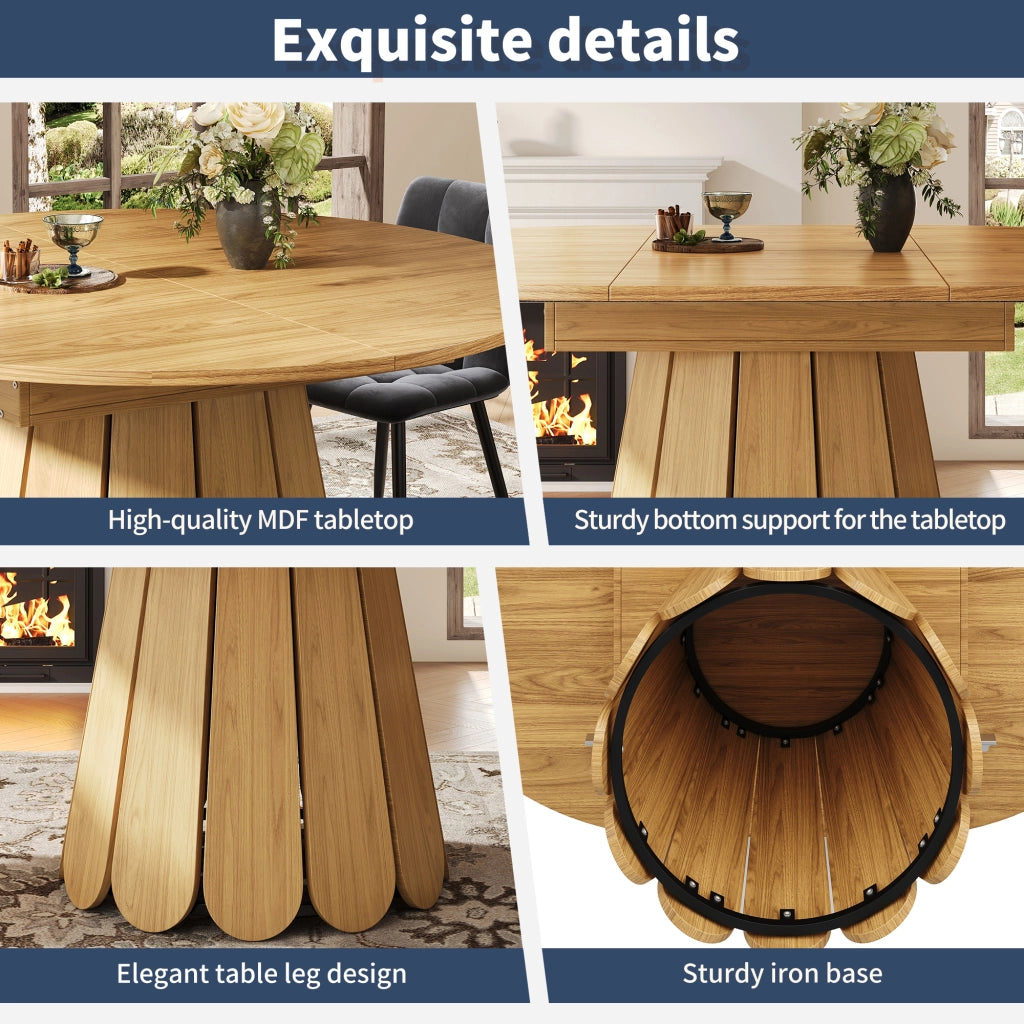 Tavolo allungabile da pranzo in MDF effetto legno naturale con piano estensibile su guide scorrevoli