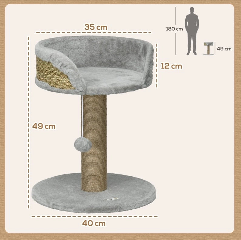 Tiragraffi compatto grigio con cuccia e pallina, 49 cm