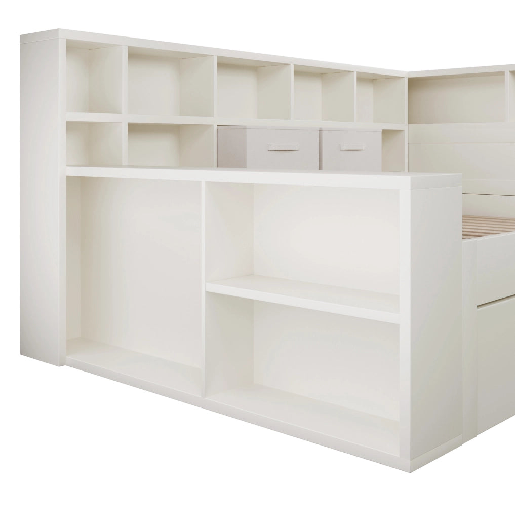Letto 140x190 con letto estraibile, vani contenitore e prese USB/Type-C, bianco