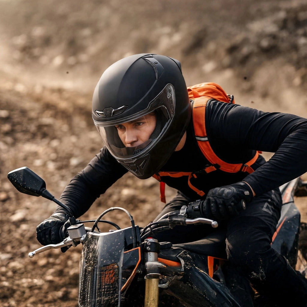 Casco Integrale da Moto MD-821 Taglia M, Calotta in ABS e Strato EPS, Visiera Trasparente, Omologato ECE 22.06 DOT, con Tasche Bluetooth, Nero