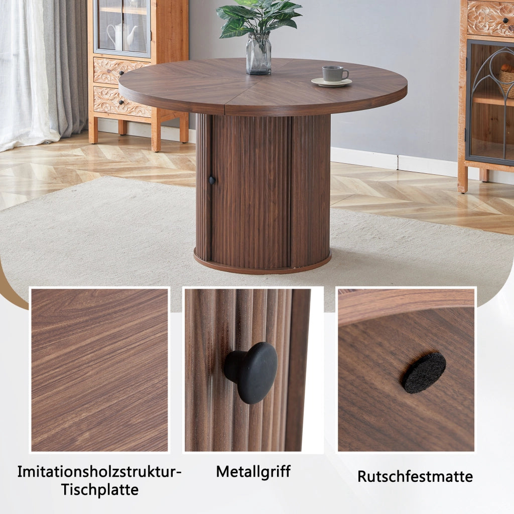 Tavolo da pranzo rotondo con vano contenitore, per 4-6 persone, in MDF, noce, 115 × 115 × 74 cm