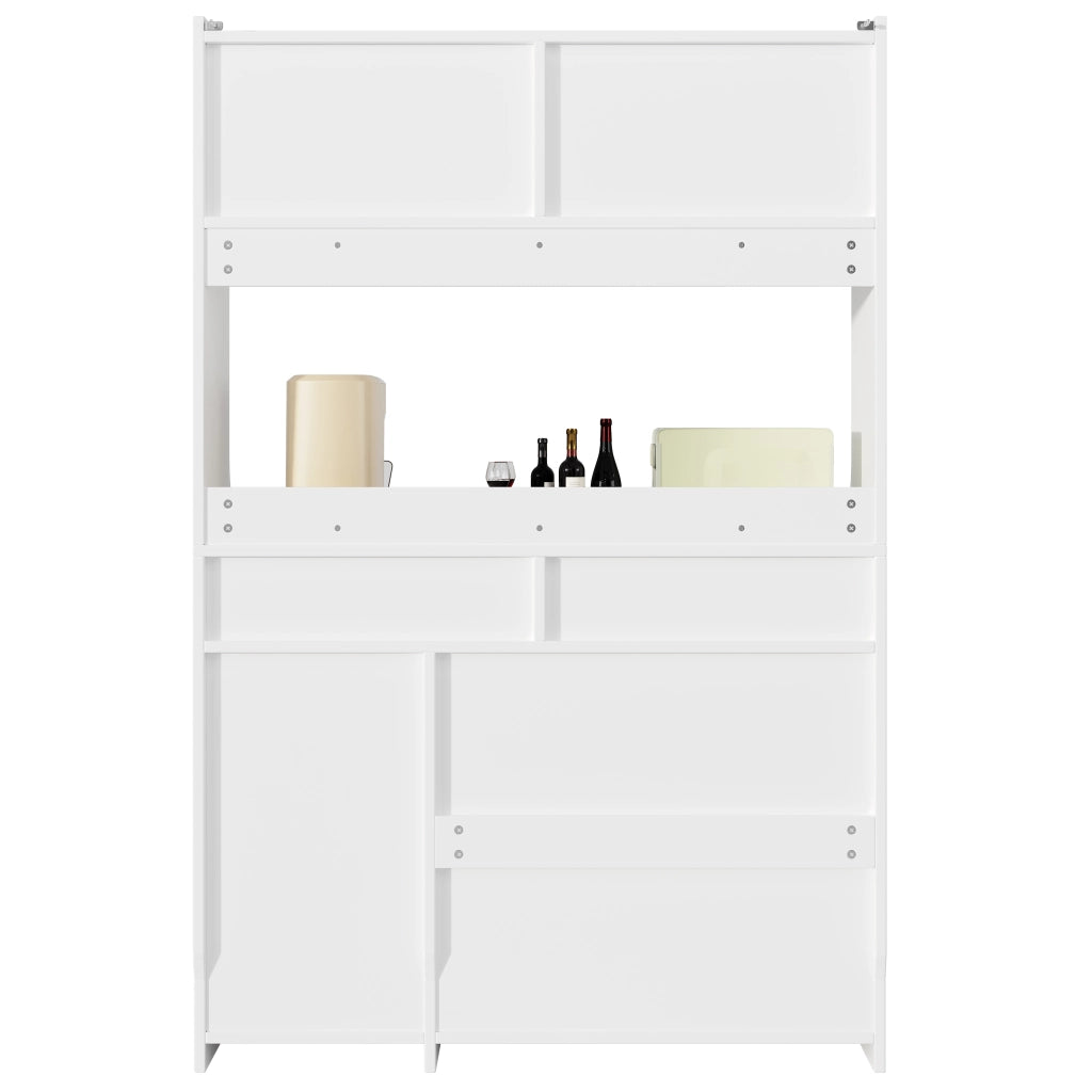 Mobile colonna da cucina con ante scorrevoli in vetro LED regolabili e 2 cassetti bianco 120 × 40 × 180 cm
