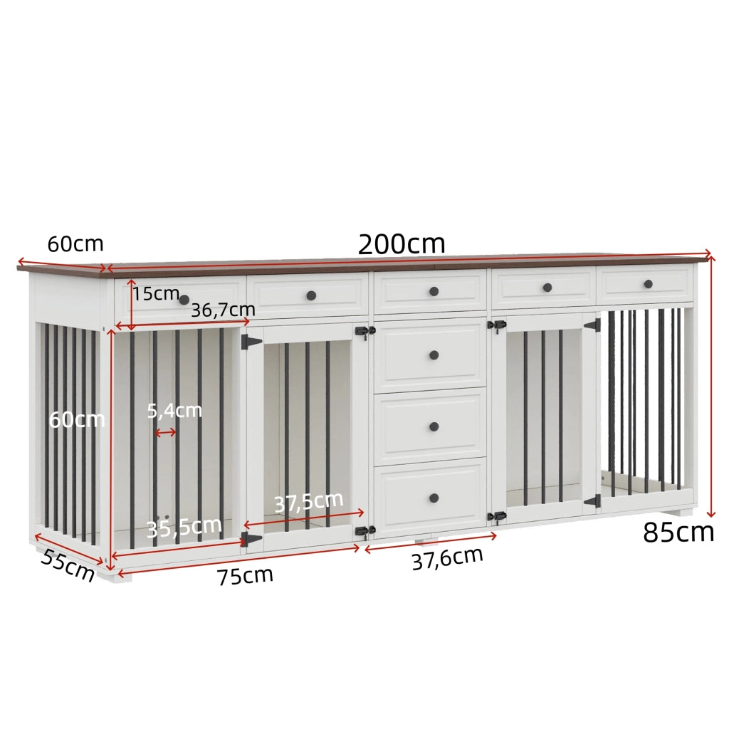 Mobile per cani e porta TV ¨C Minimal ¨C noce, bianco, truciolato e metallo, 200x60x85 cm