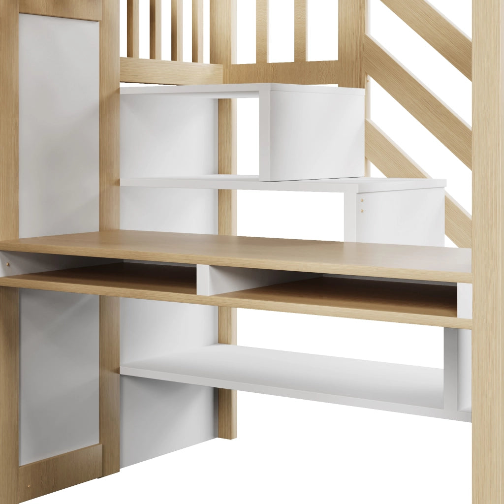 Letto a soppalco 90 × 200 cm con scrivania armadio scaffali scala contenitore lavagna LED bianco naturale