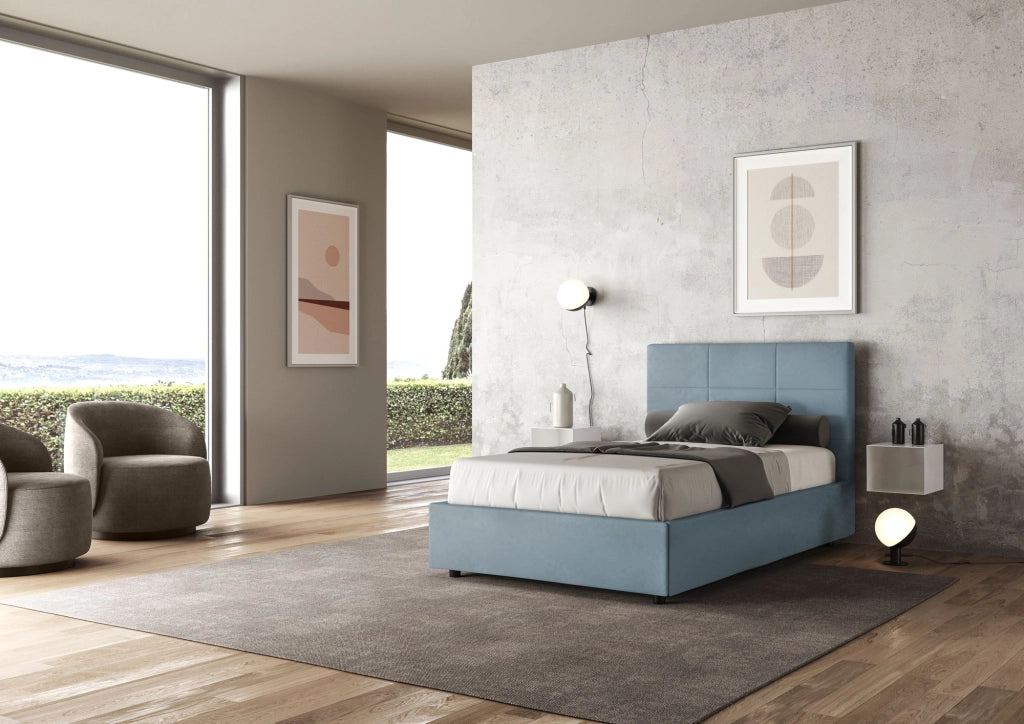 BS COM Letto una piazza e mezza contenitore imbottito 120x210 microfibra azzurro