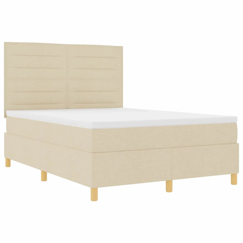 Letto a Sorgente LED con materasso Crema 160 x 200 cm Tessuto