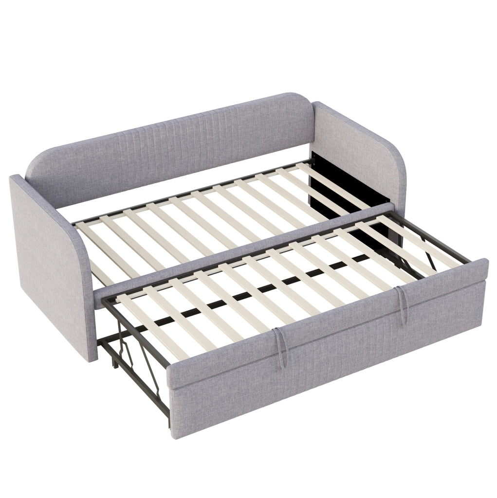 Divano Letto Estraibile in Lino Traspirante 90x190 cm con Rete a Doghe, Colore Grigio Chiaro