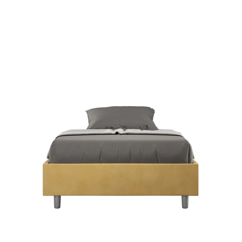Letto Sommier imbottito Matrimoniale francese 140x210 cm Azelia - Senza rete,Microfibra,Ocra