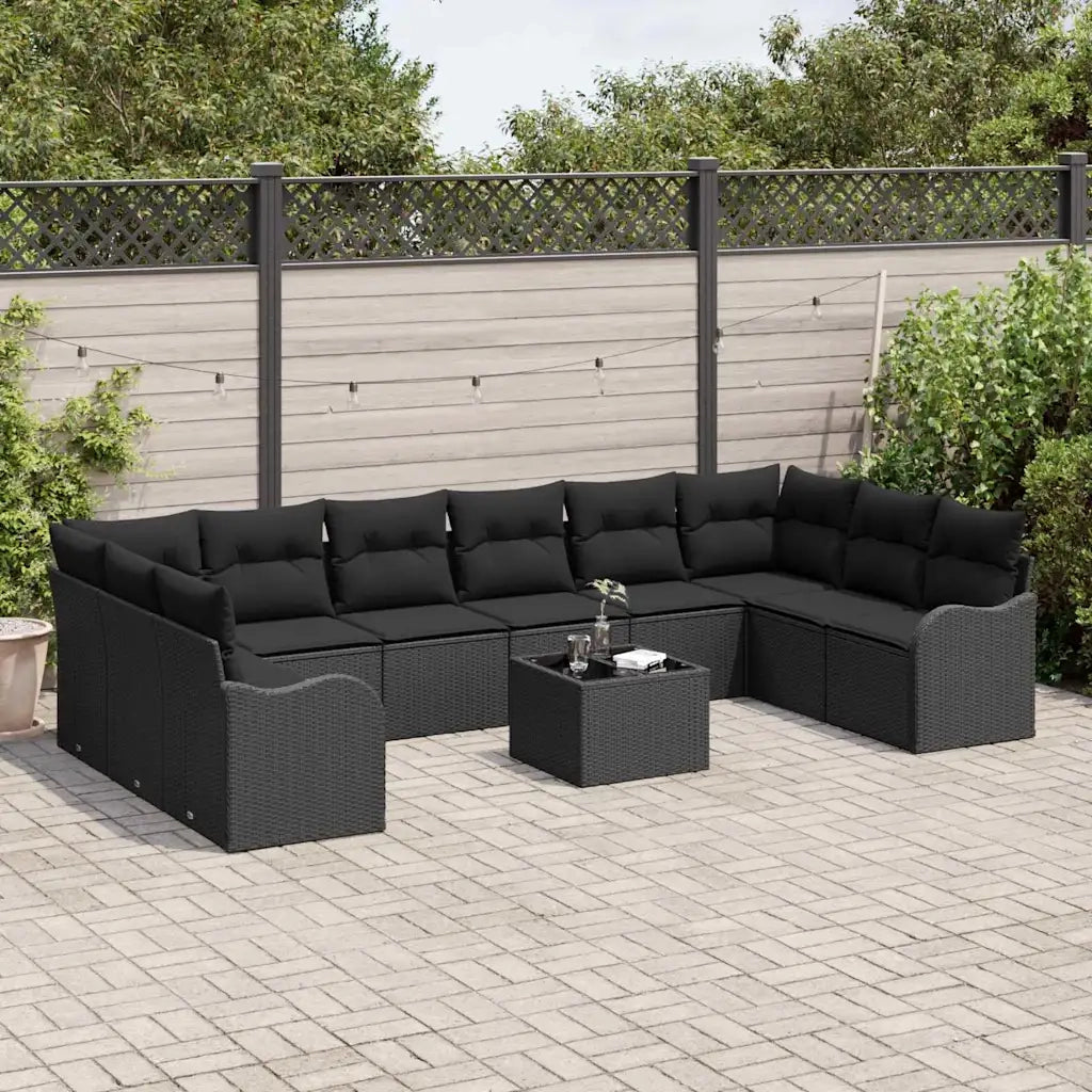 Set Divano da Giardino con archiviazione 11 pcs Nero polyrattan
