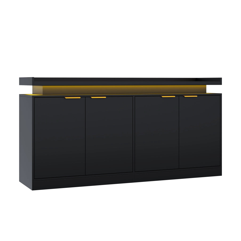 Credenza da cucina con 4 ante; ripiani fissi e LED RGB con controllo app in MDF nero 160 × 39 × 83 cm