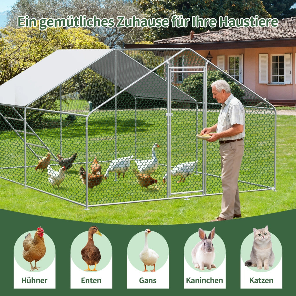 Recinto per Animali Domestici ¨C Minimal ¨C Metallo 3x4x2m con Serratura di Sicurezza e Telo PE Impermeabile