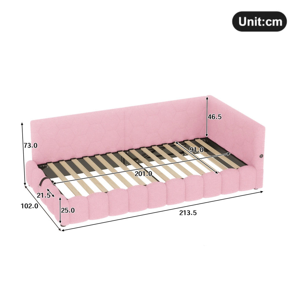 Letto a giorno 90x200 cm con rete; LED; USB e Type-C; rosa