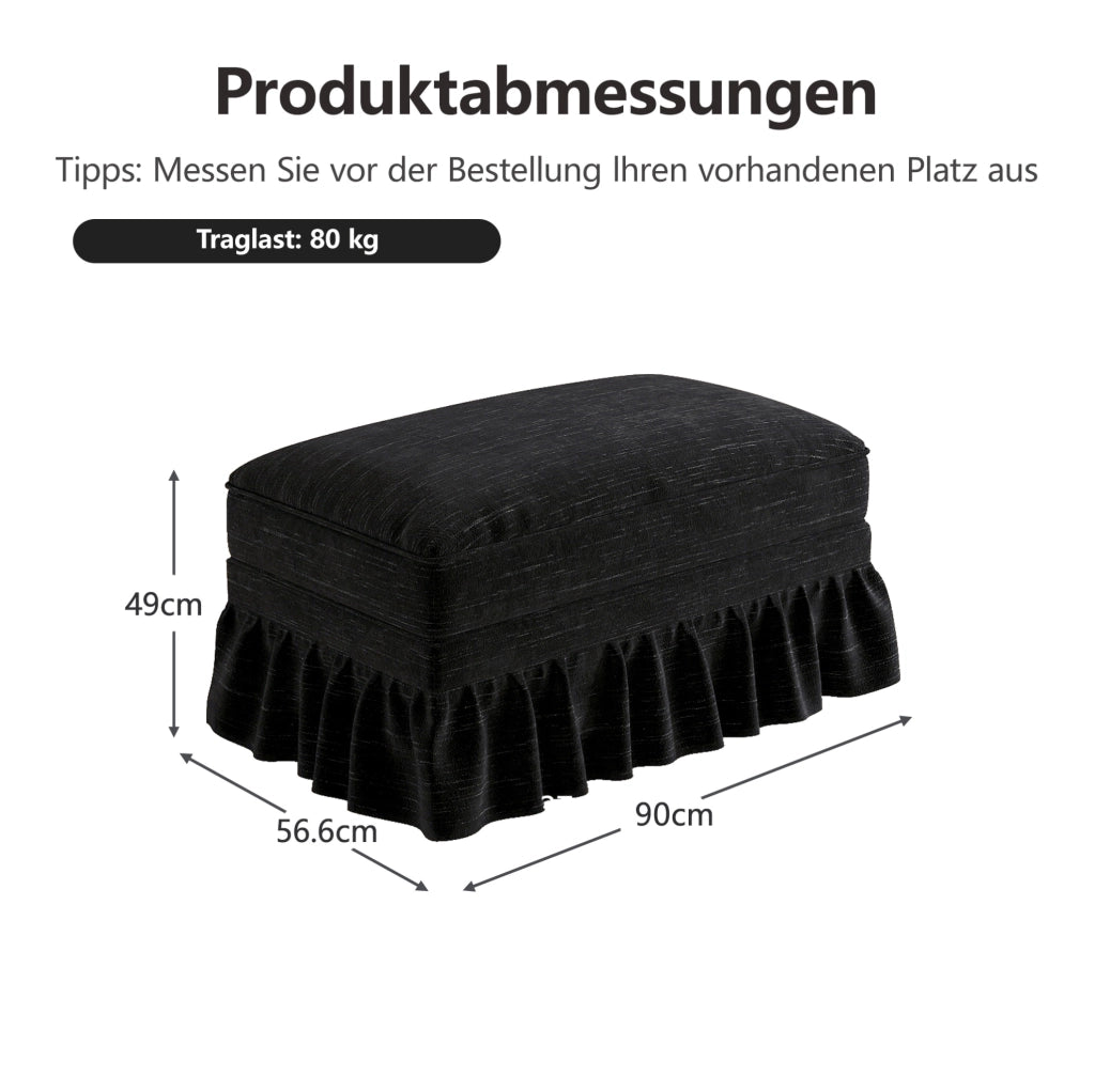 Pouf Windsor in tessuto chenille nero con design versatile