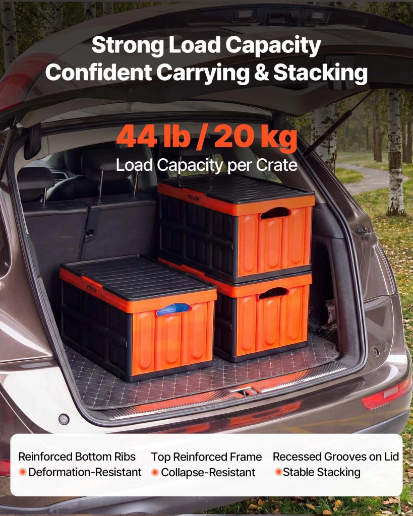 Set 3 Cassette Pieghevoli con Coperchio 45 L in Plastica PP, Scatole Portaoggetti Impilabili Salvaspazio per Casa e Garage