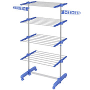 Stendino Verticale con 4 Ripiani Regolabili 142x55x172 cm in Acciaio e Plastica Blu e Argento