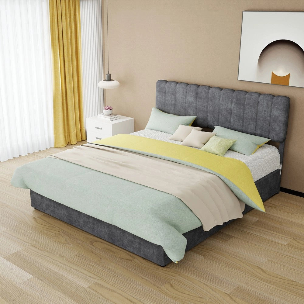 Letto Contenitore Imbottito con Testiera ¨C MINIMAL ¨C Grigio 160x200