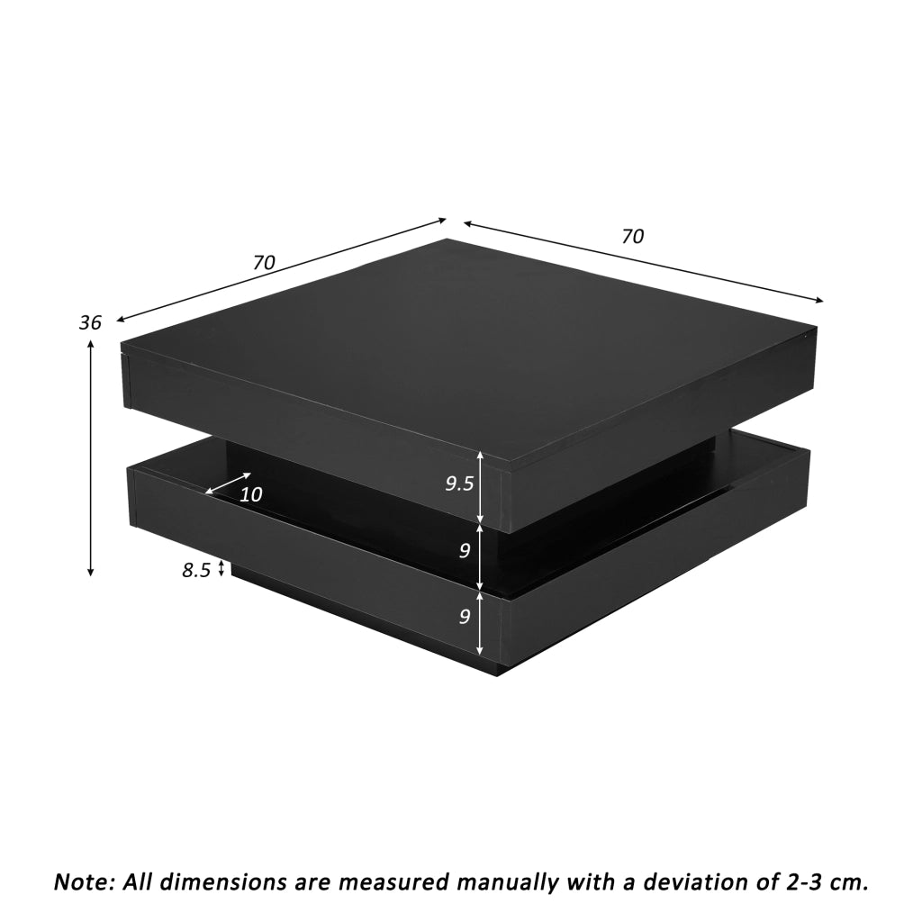 Desviae Tavolino basso quadrato con LED controllati tramite app Bluetooth in pannello truciolare nero 70 × 70 × 36 cm