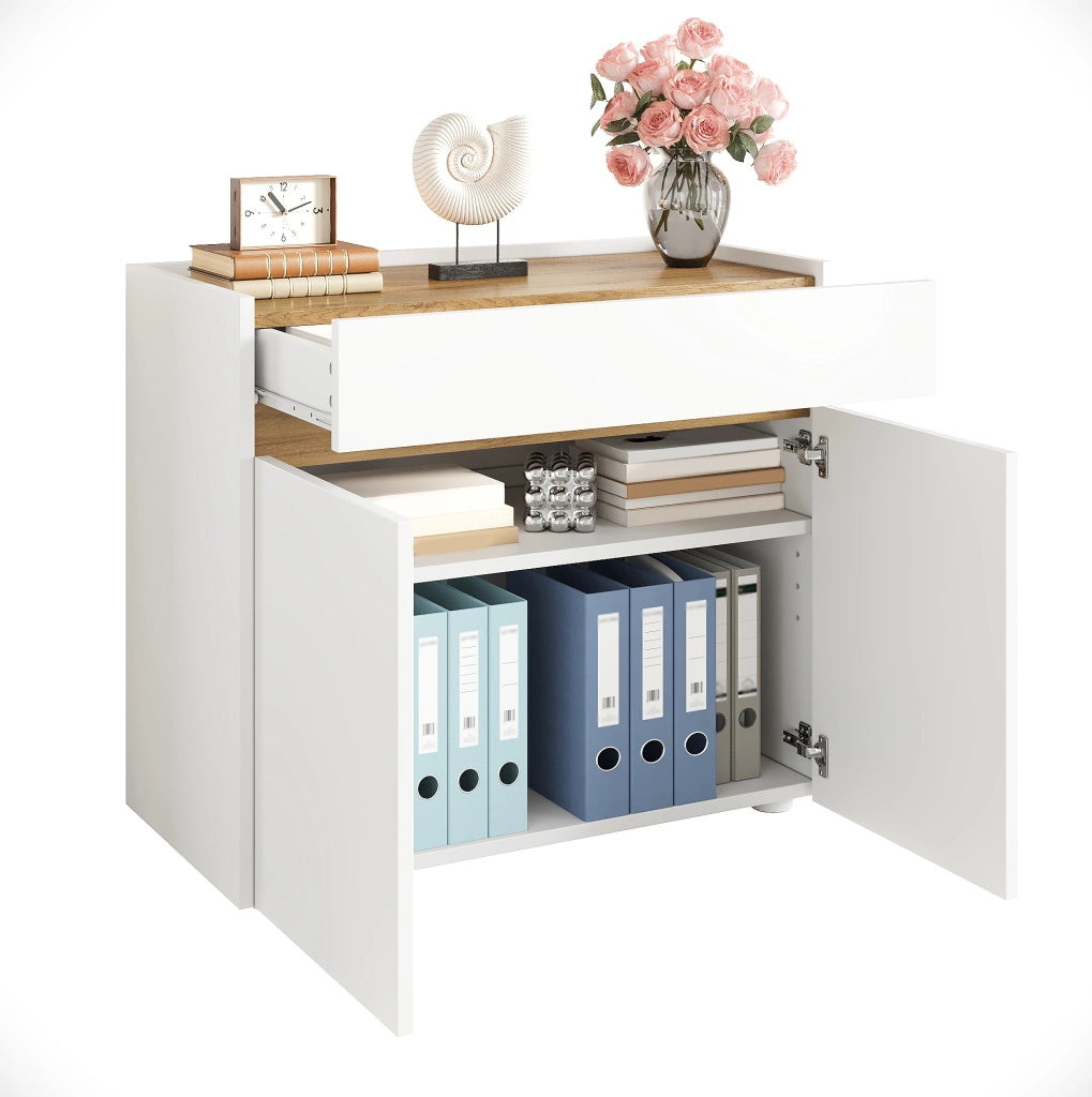 Mobile contenitore multiuso con ripiani regolabili 80x40x70 cm; bianco in truciolare