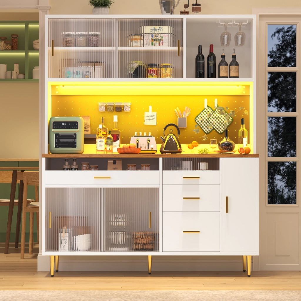 Armadio da cucina con illuminazione LED; MDF e vetro bianco