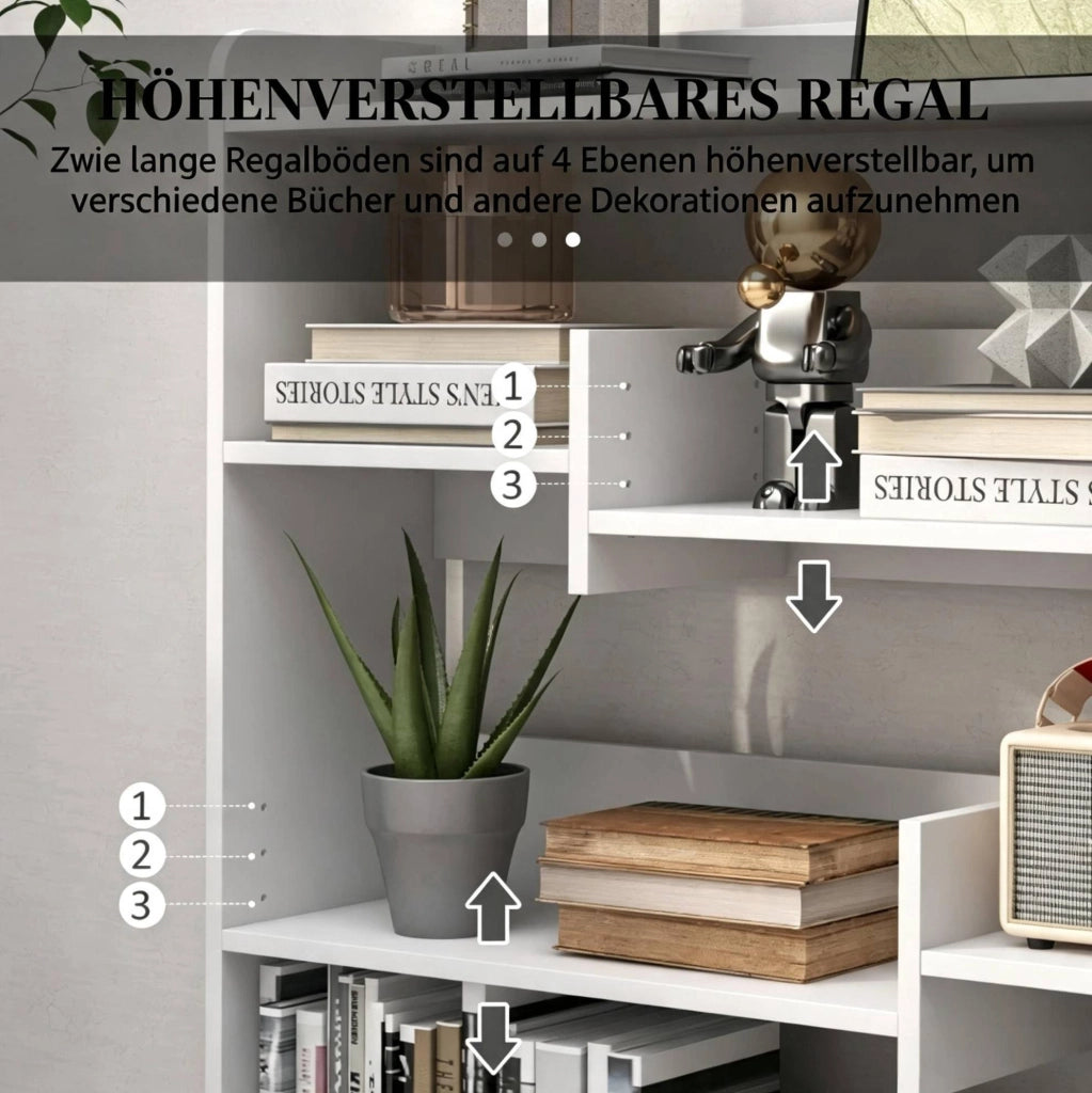 Libreria bianca in truciolare E1, 90x24x91 cm, con 4 ripiani regolabili