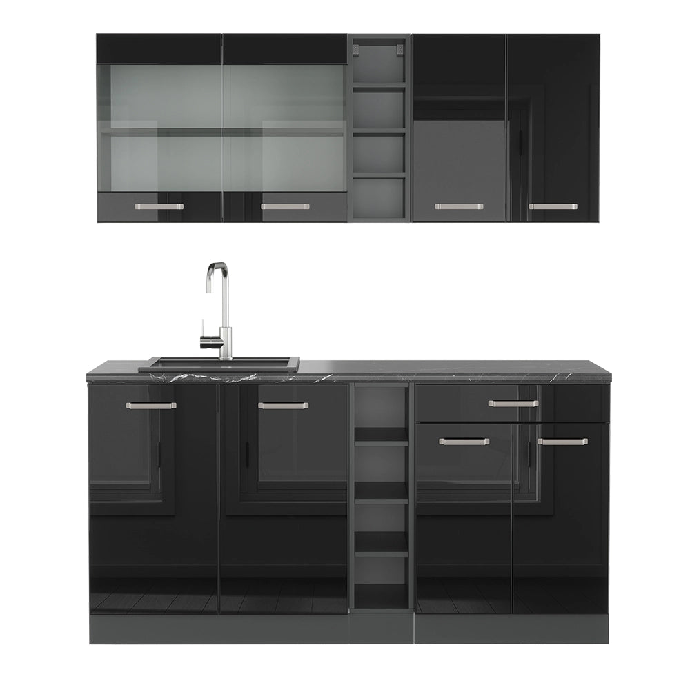 Vicco Cucina monoblocco Nero lucido/antracite 160 cm Senza piano di lavoro