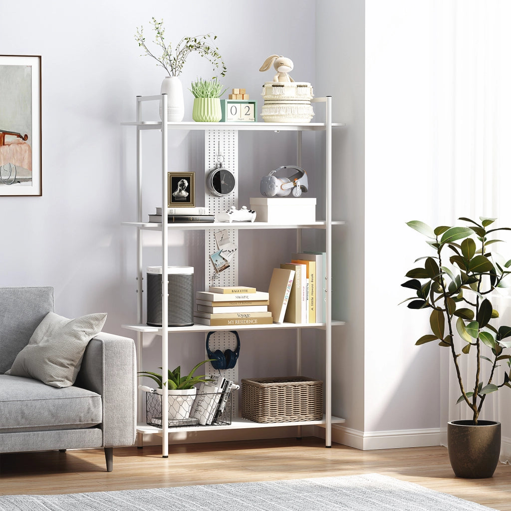 Libreria 4 Ripiani con Pannello Perforato e Struttura Metallo ¨C Xylo ¨C Bianco Scaffale Stretto Ufficio
