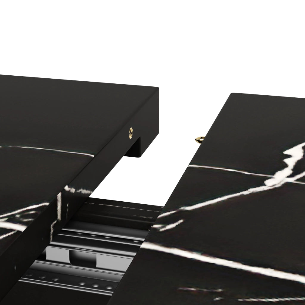 Tavolo allungabile con piano in MDF effetto marmo nero guide telescopiche e gambe regolabili 120 × 75 × 75.5 cm