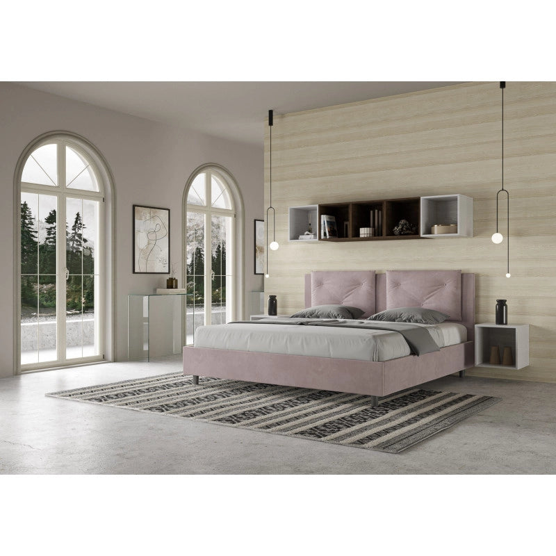 Letto imbottito Matrimoniale 180x200 cm Appia - Con rete,Glicine,Microfibra